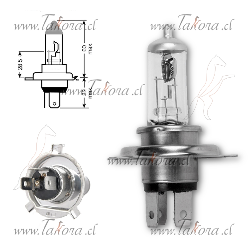 Repuestos de autos: Ampolleta, Halogena H4, 24 Volts, 75/70W Modelo P4...
Nro. de Referencia: 825543