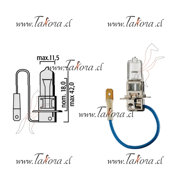 Repuestos de autos: Ampolleta, Halogena H3, 12 Volts, 55W Base Pk22S C...
Nro. de Referencia: 3320