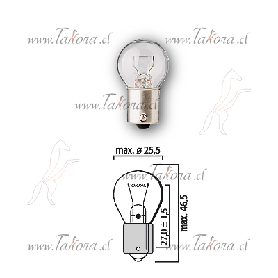 Repuestos de autos: Ampolleta, 24 Volts, 25W, Base Ba15S, 1Contacto, m...
Nro. de Referencia: 8652