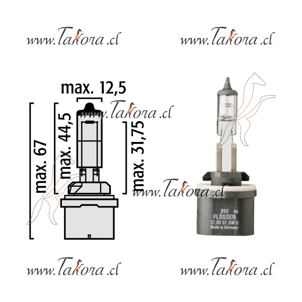 Repuestos de autos: Ampolleta, Halogena 893 12V 37.5W Base Recta Pg13 ...
Nro. de Referencia: 893