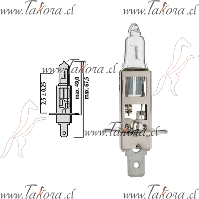 Repuestos de autos: Ampolleta, Halogena H1, 12 Volts, 100W Base P14, 5...
Nro. de Referencia: H1-12V/100W/KO