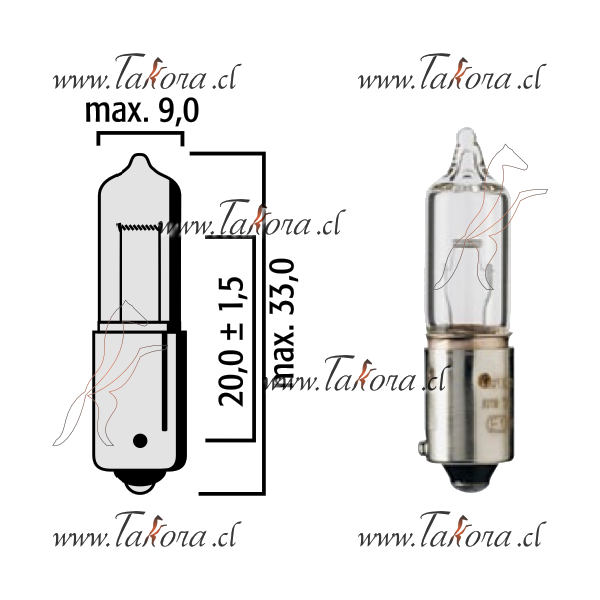 Repuestos de autos: Ampolleta, Halogena  H21, 12 Volts, 21 Watts, Base...
Nro. de Referencia: 6021