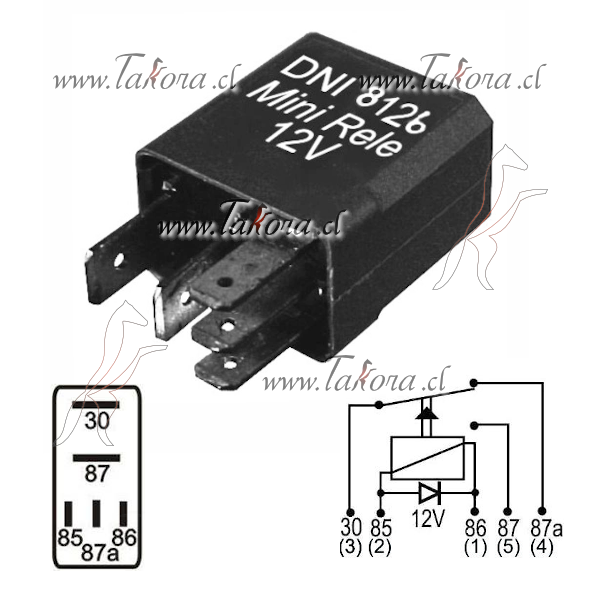 Repuestos de autos: Micro Relay (rele) Auxiliar, 12Volts, 30/20Amperes...
Nro. de Referencia: DNI-8126