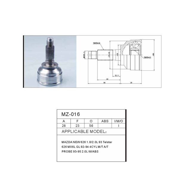 Repuestos de autos: Homocinetica, Mazda 626 New 1.8-2.0,  92-95, Dient...
Nro. de Referencia: MZ-016