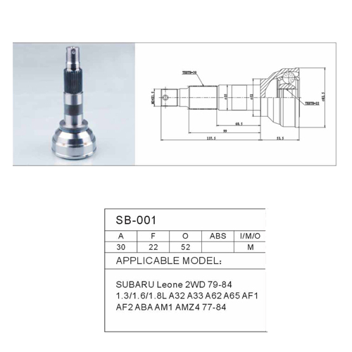 Repuestos de autos: Homocinetica, Subaru Leone 1.6-1.8 2WD, 77-84, Die...
Nro. de Referencia: SB-001