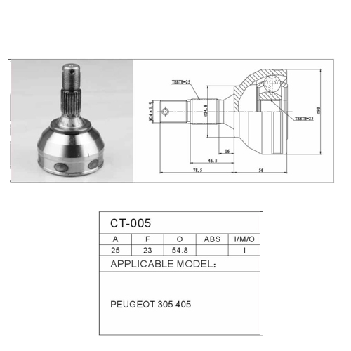 Repuestos de autos: Homocinetica, Peugeot 305, Dientes Exteriores 25, ...
Nro. de Referencia: CT-005