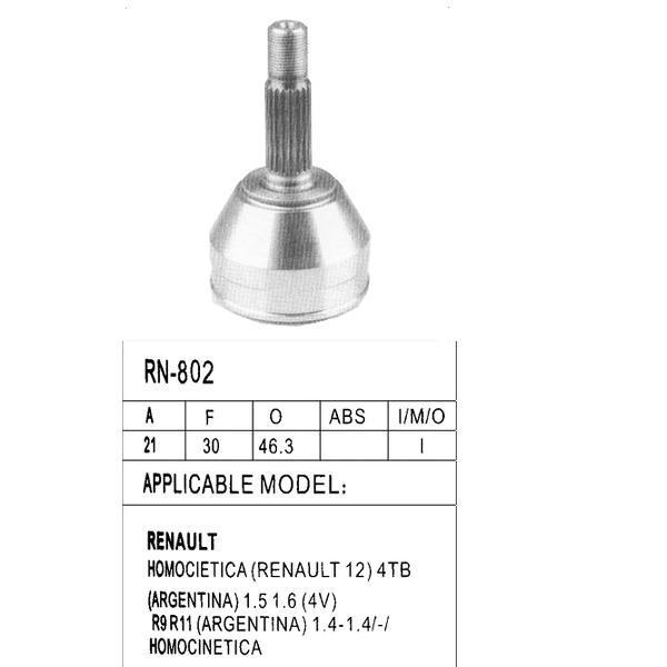 Repuestos de autos: Homocinetica, Renault Clio, Renault 9, Renault 11,...
Nro. de Referencia: RN-802