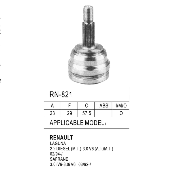 Repuestos de autos: Homocinetica, Renault Megane, Dientes Exteriores 2...
Nro. de Referencia: RN-821