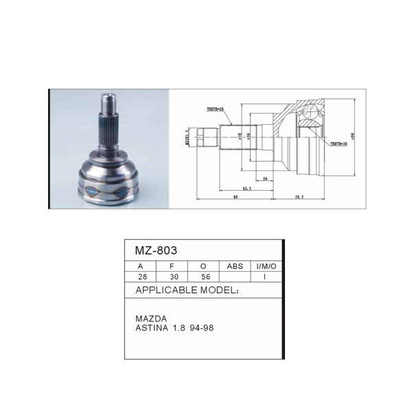 Repuestos de autos: Homocinetica, Mazda 626 1.8L, 94-98, Dientes Exter...
Nro. de Referencia: MZ-803