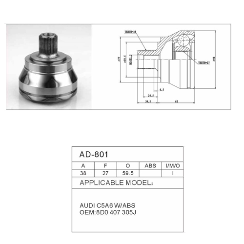 Repuestos de autos: Homocinetica, Volkswagen (VW) Vento/Passat, Diente...
Nro. de Referencia: AD-801