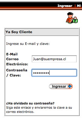 Ingreso o creación de una Cuenta Cliente